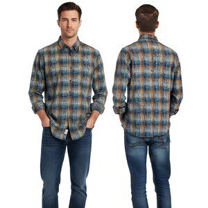 Jhane Barnes Long sleved button down pocket shirt, multi-color pattern, Large.